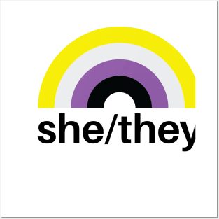 She/They Pronouns Nonbinary Rainbow Posters and Art